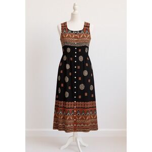 90s Positive Attitude Womens Dress Size 8P Black Rust Boho Tribal Fall Midi‎